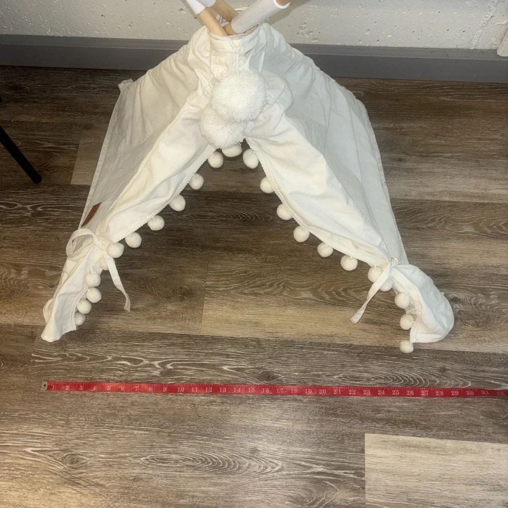 Boho Pet Teepee Tent with Plush Cushion for Small Dogs and Cats Cream Canvas